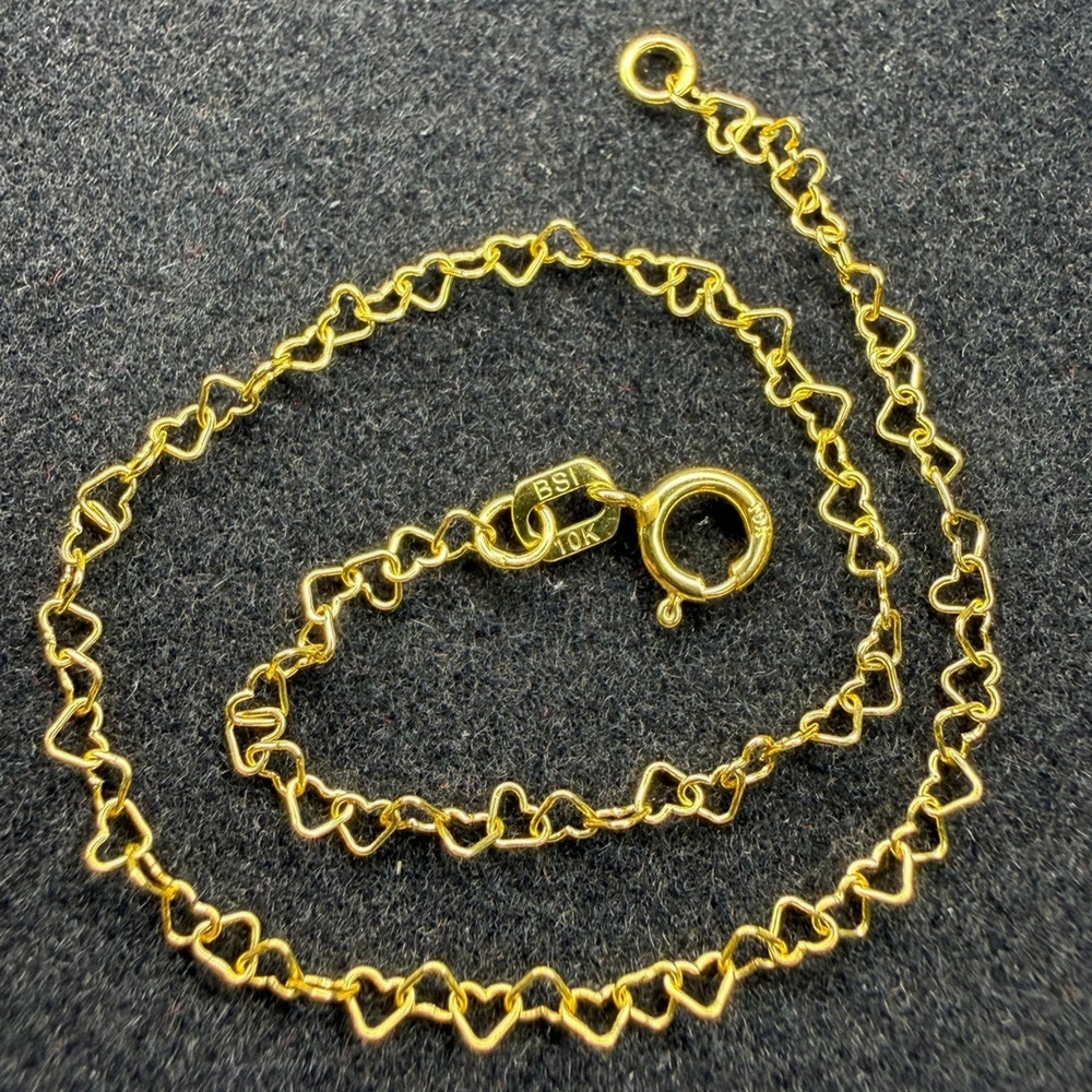 Solid 10k Italian Yellow Gold Twisted Heart Link Bracelet 7" Long 2.17mm Wide